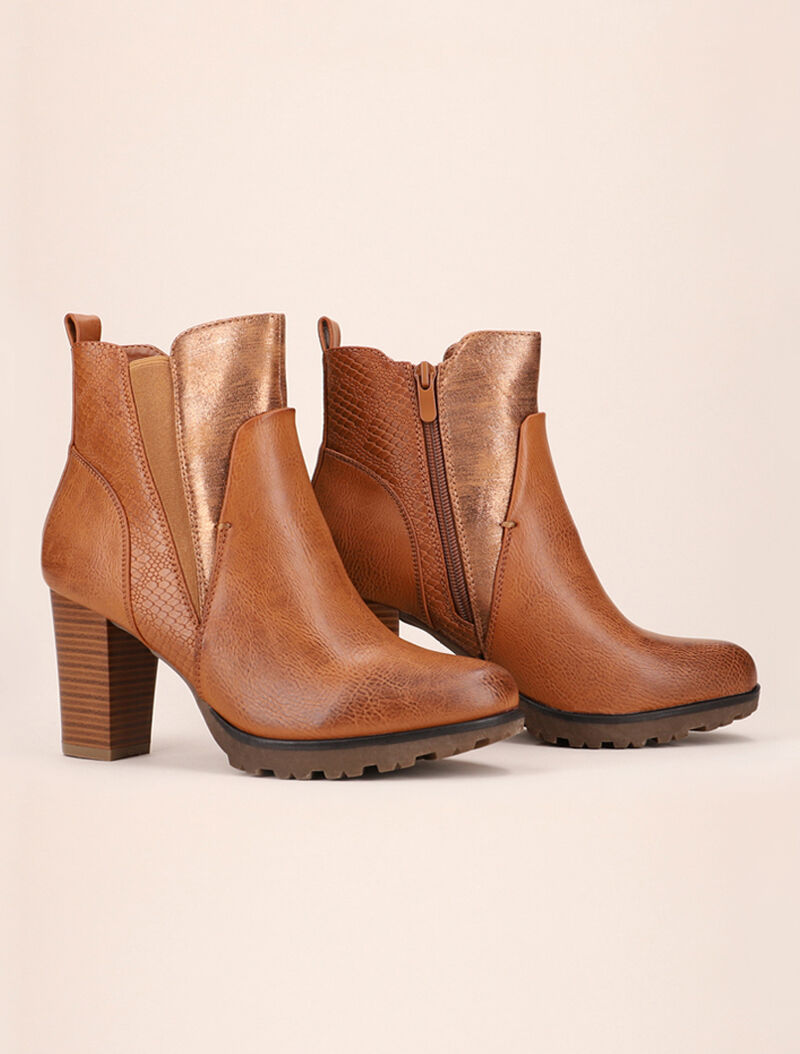 Bottines à détails style écailles - camel - 2
