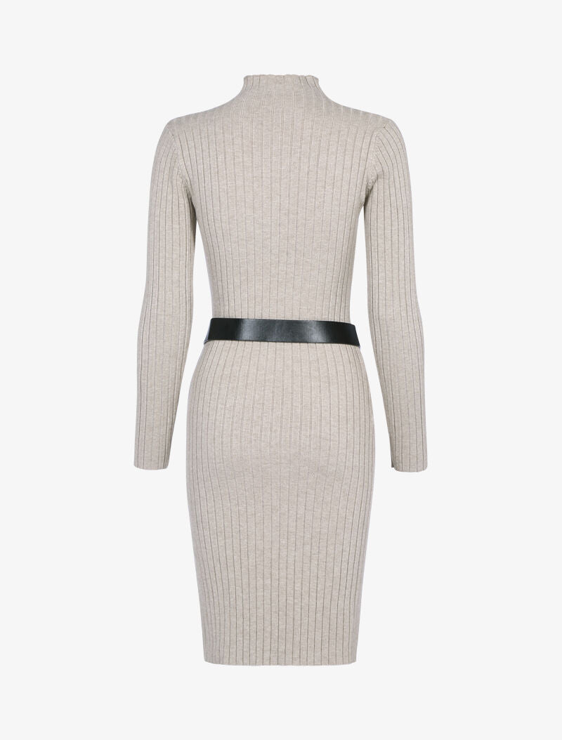 Robe-pull côtelée à col montant - taupe - 2