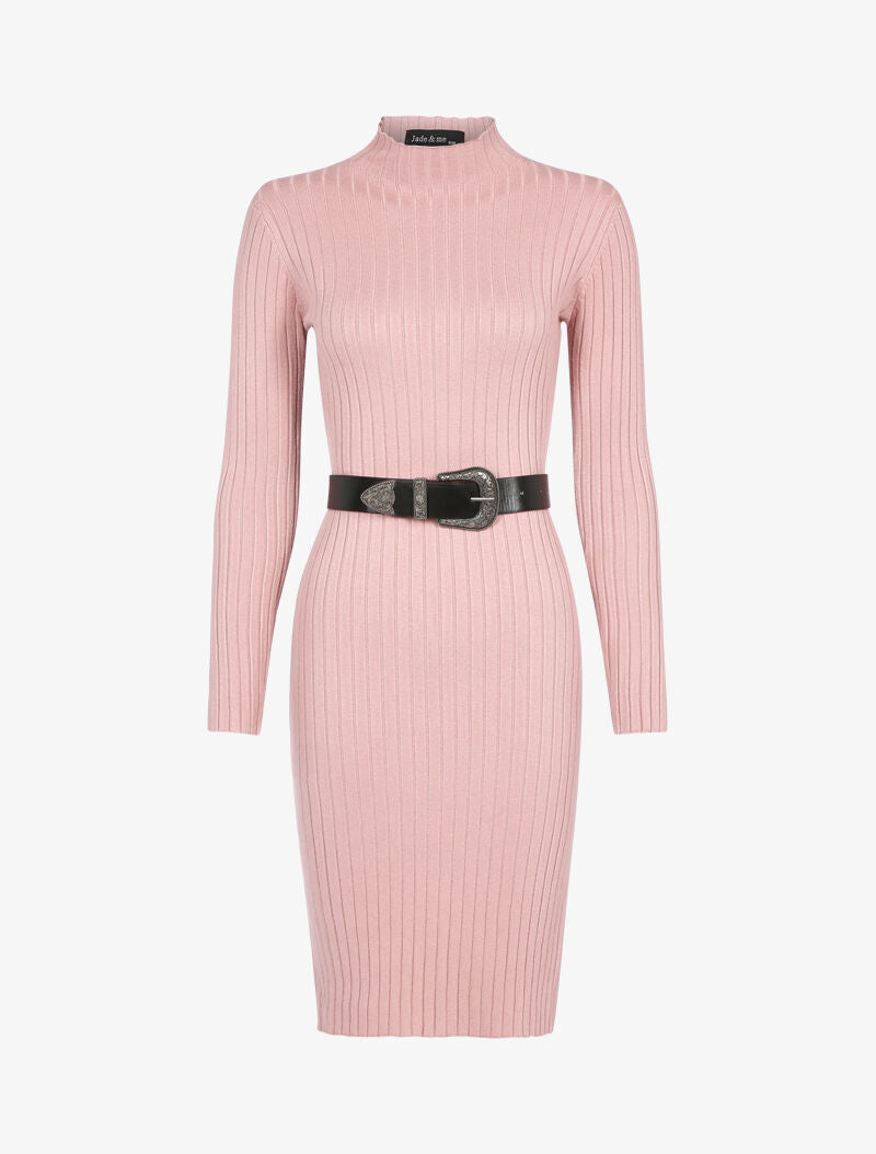 Robe-pull côtelée à col montant - rose - 2