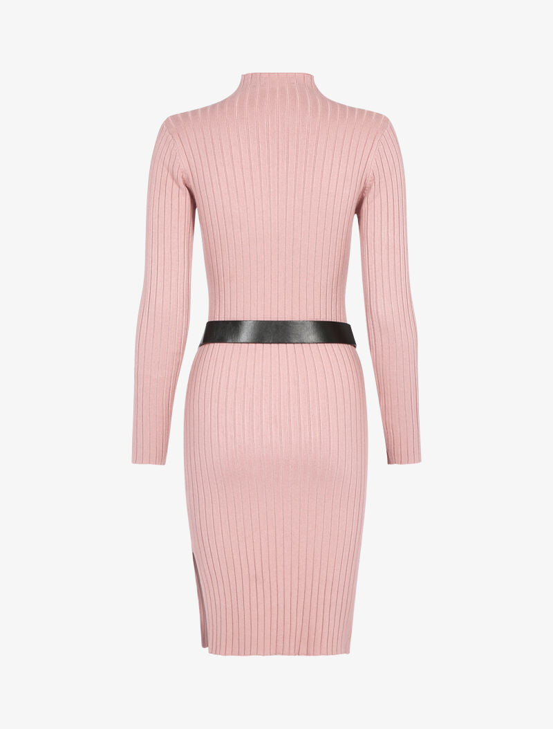 Robe-pull côtelée à col montant - rose - 3
