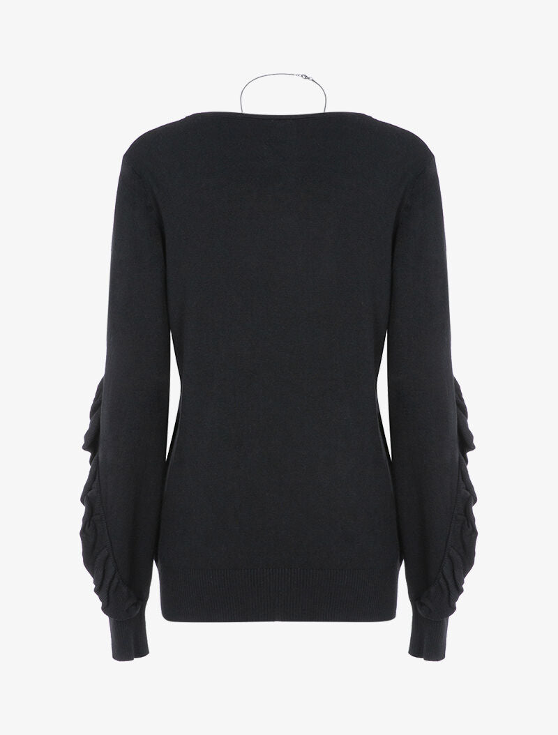 Pull basique à manches volantées - noir - 2