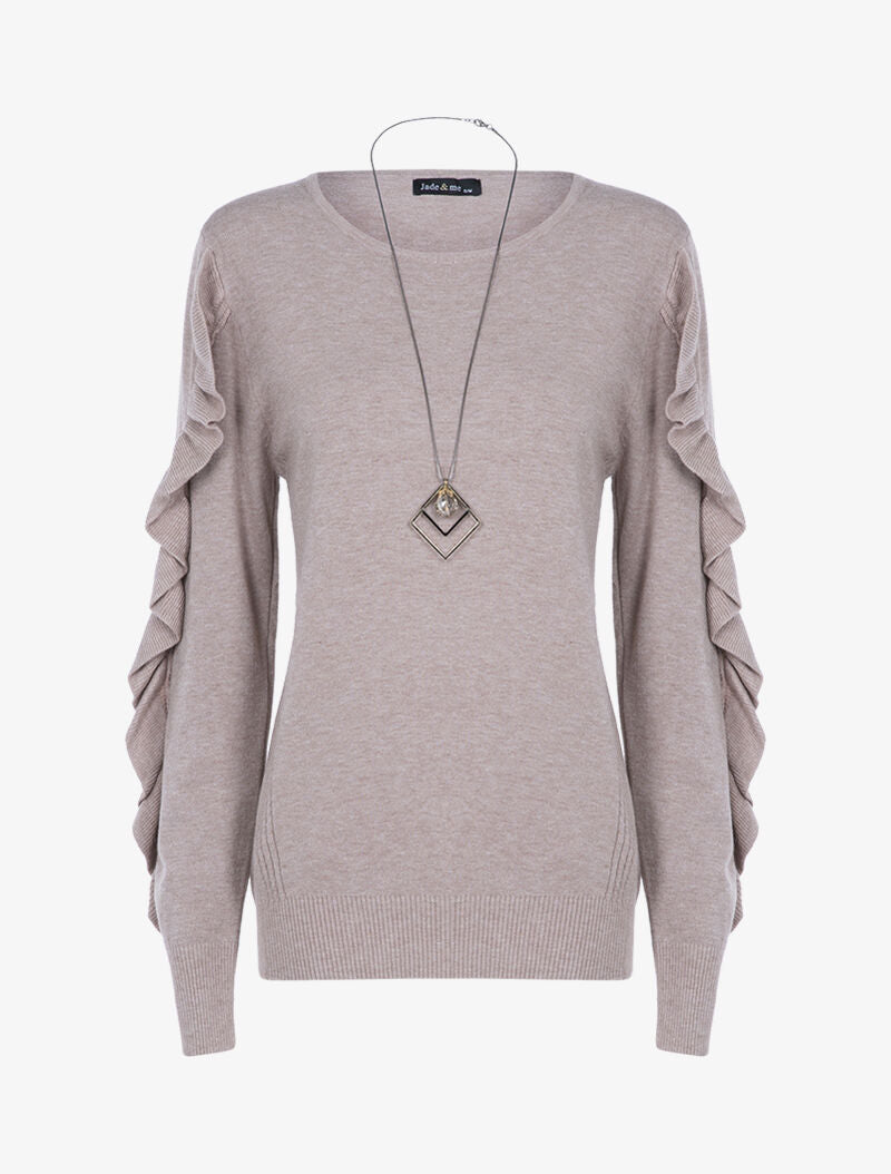 Pull basique à manches volantées - taupe - 3