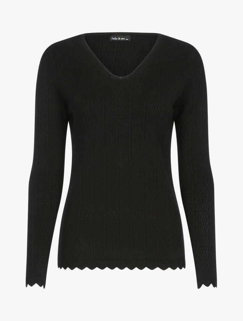 Pull texturé à bords ondulés - noir - 1