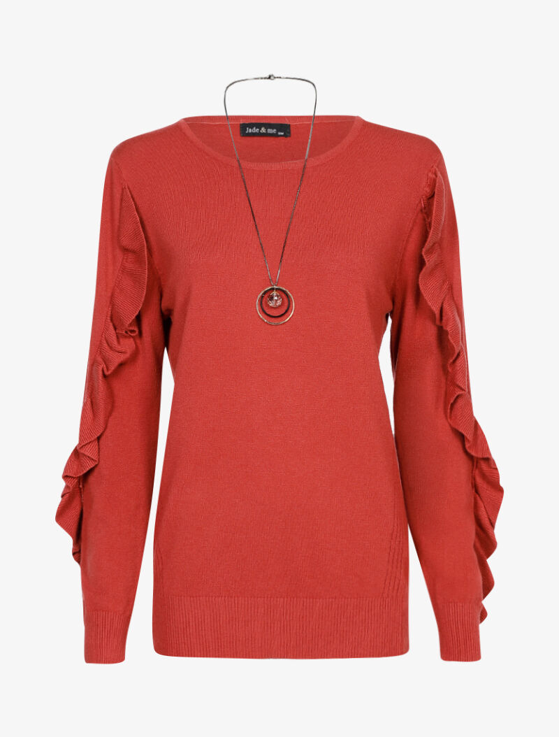 Pull basique à manches volantées - rose foncé - 2