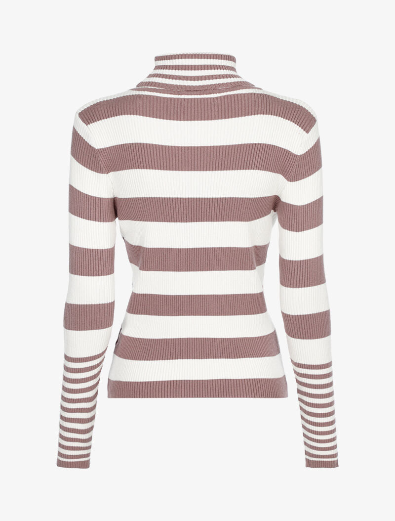 Pull côtelé à rayures et à col roulé - taupe/écru - 2