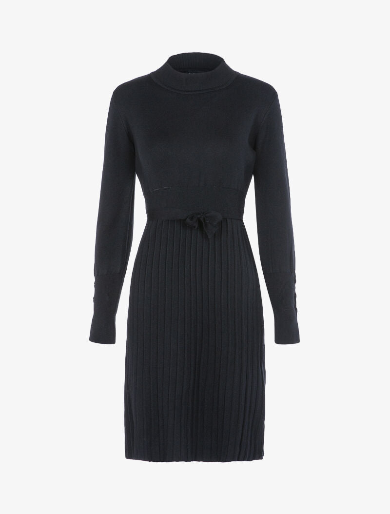 Robe gaufrée à manches bishop - noir - 1