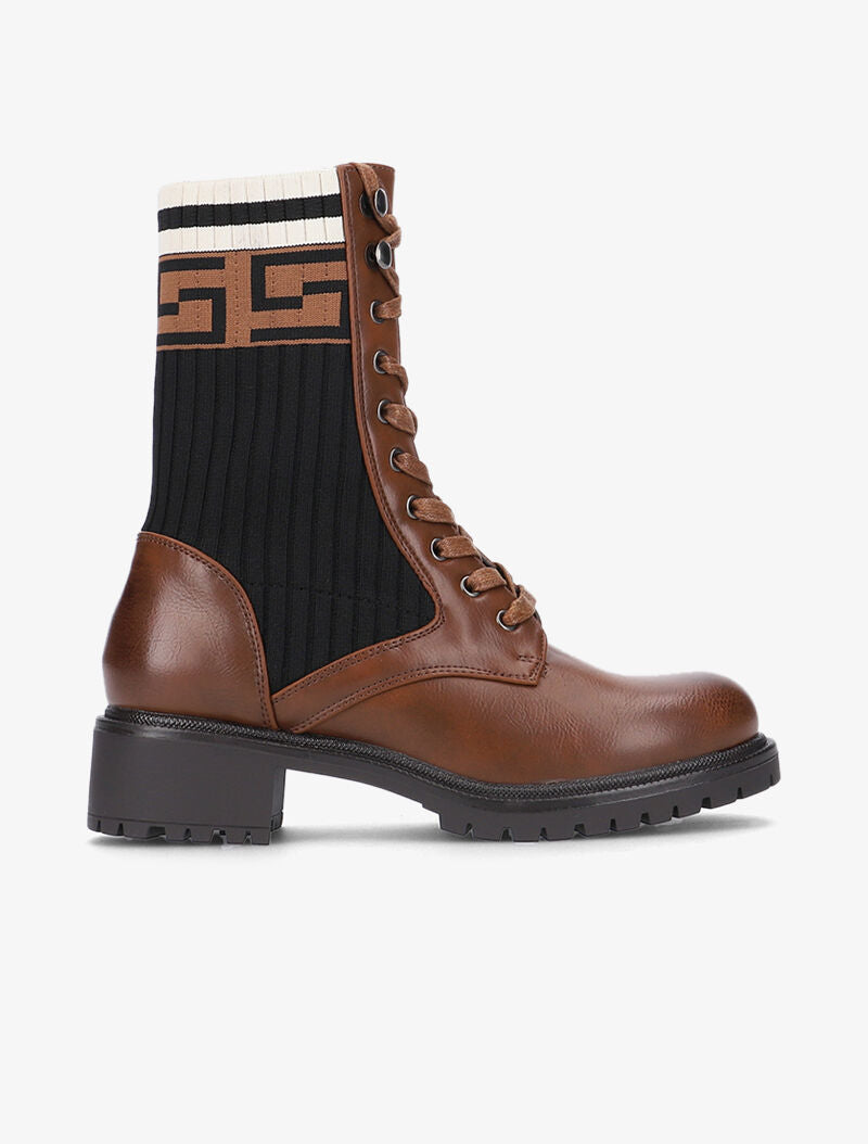 Bottines chaussettes à imprimé grec - camel - 5