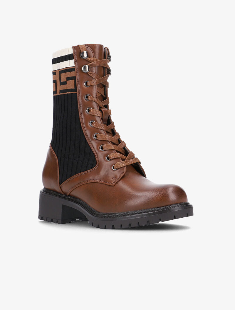 Bottines chaussettes à imprimé grec - camel - 2