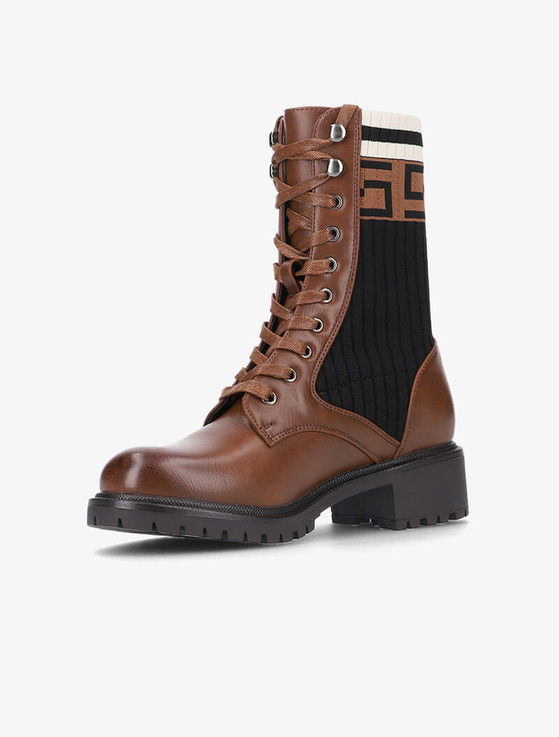 Bottines chaussettes à imprimé grec - camel - 3