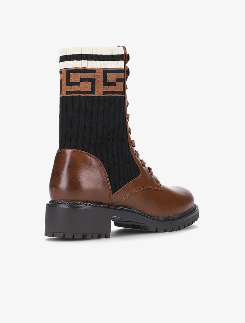 Bottines chaussettes à imprimé grec - camel - 4