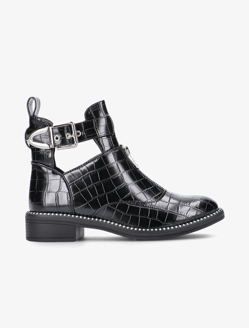 Bottines croco à billes et zip - noir - 1