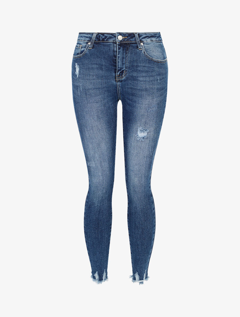 Jean skinny à bords effilochés - bleu denim - 2