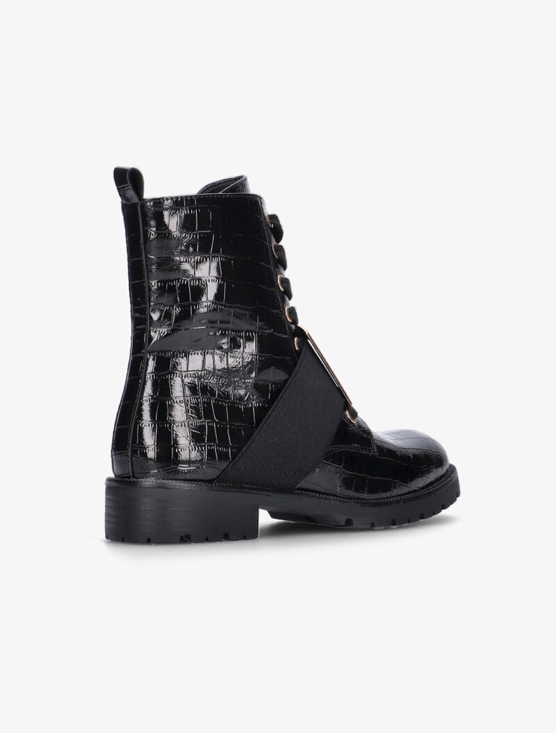 Boots croco à boucle carrée dorée - noir - 5