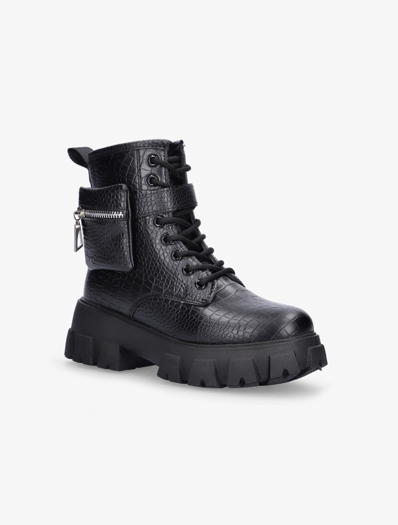 Boots grunge effet croco et pochette - noir - 2