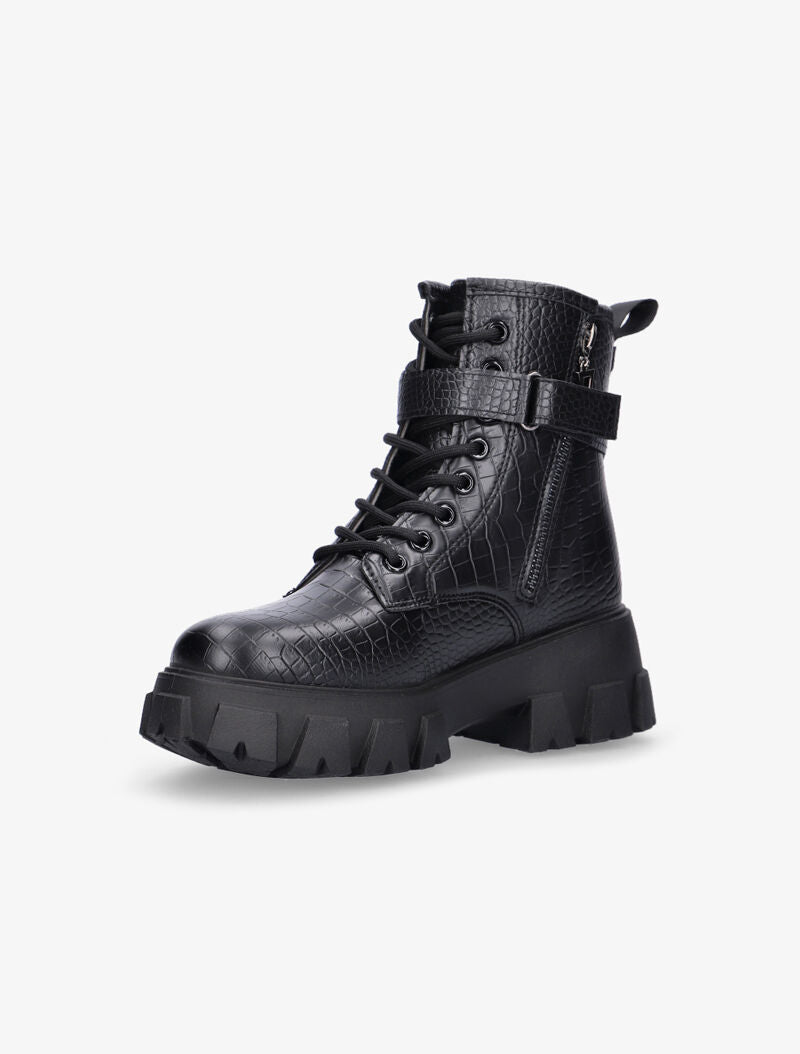 Boots grunge effet croco et pochette - noir - 3