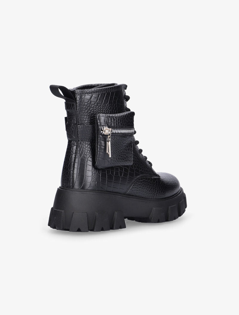Boots grunge effet croco et pochette - noir - 4