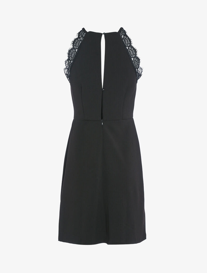 Robe à col américain et dentelle - noir - 2
