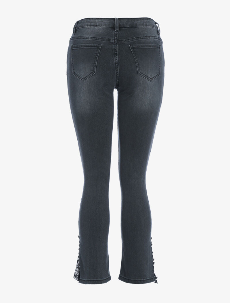 Jean flare empiécé dentelle - anthracite - 4