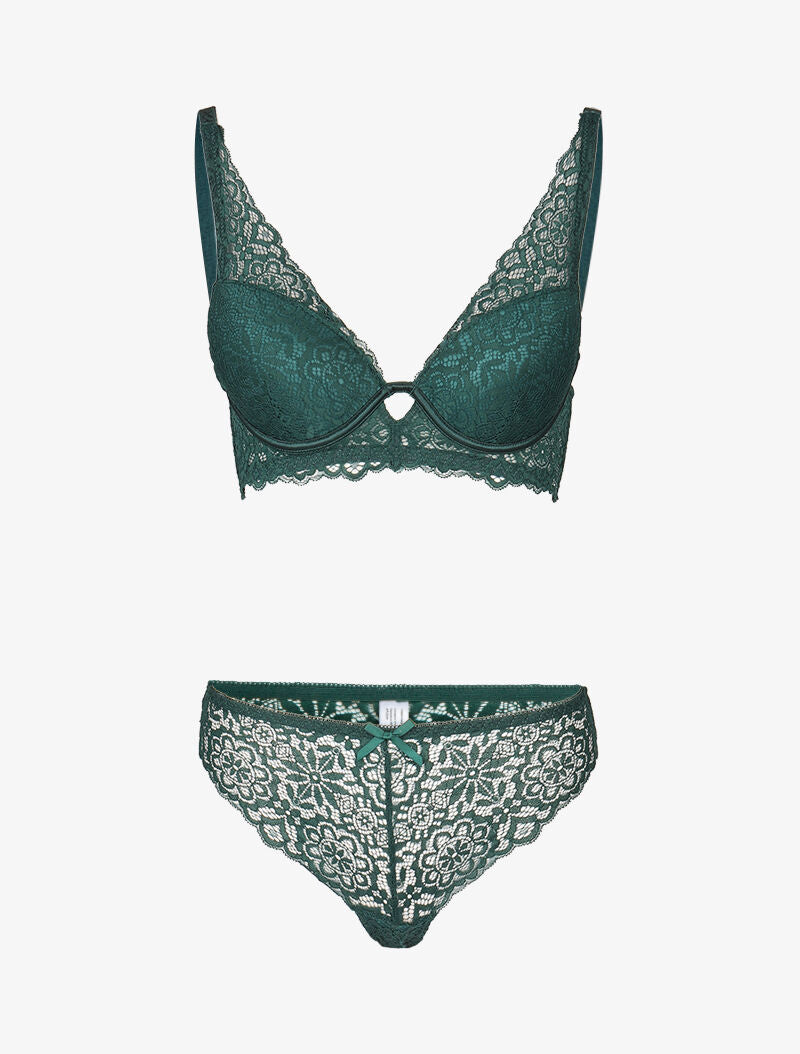 Ensemble ampliforme en dentelle fleurie - vert - 1