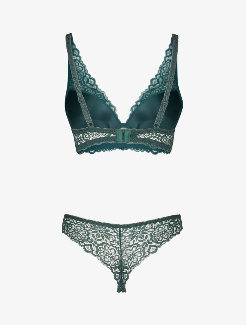 Ensemble ampliforme en dentelle fleurie - vert - 2