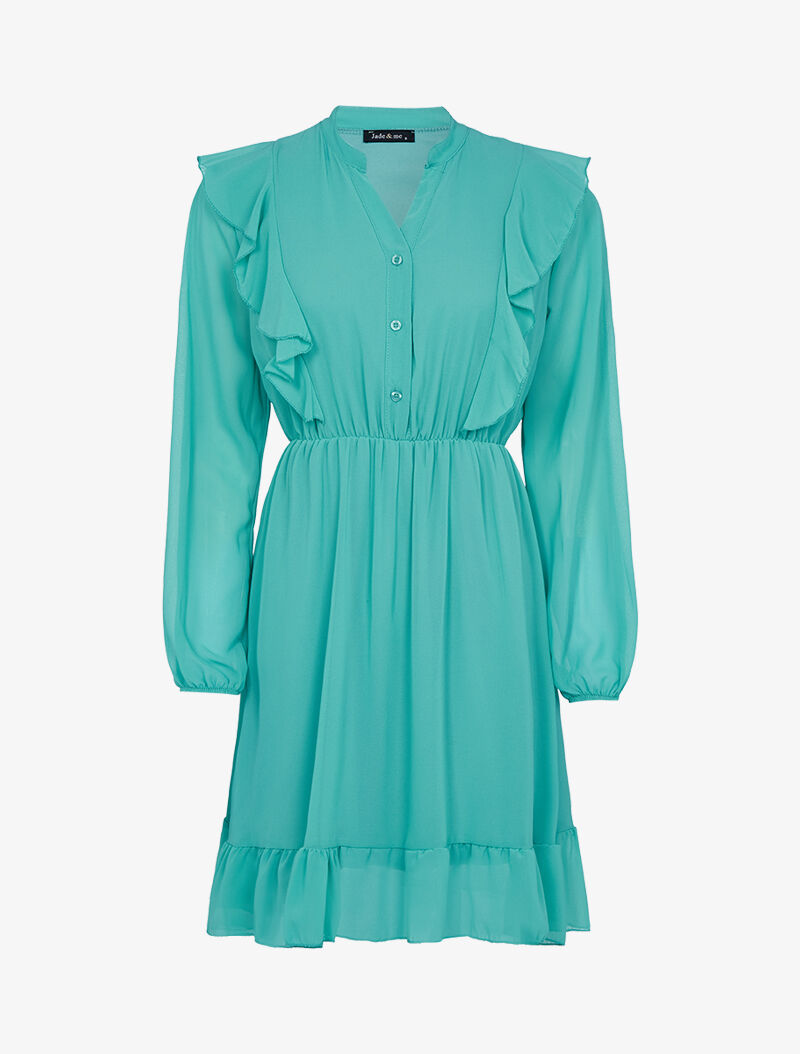 Robe volantée en voile - turquoise - 1