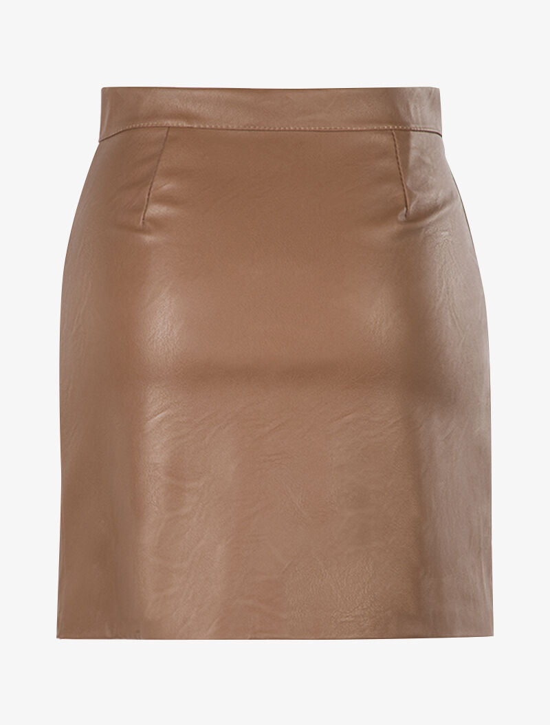 Jupe droite zippée en simili - camel - 2