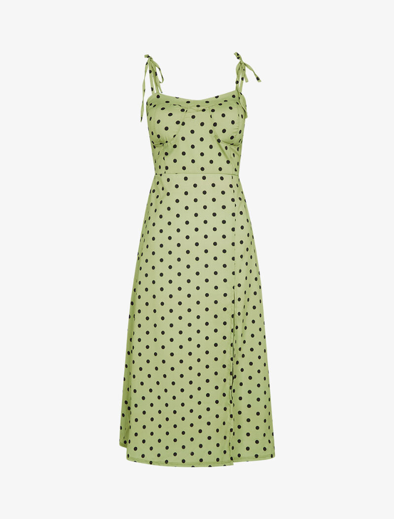 Robe fendue à pois - vert - 1