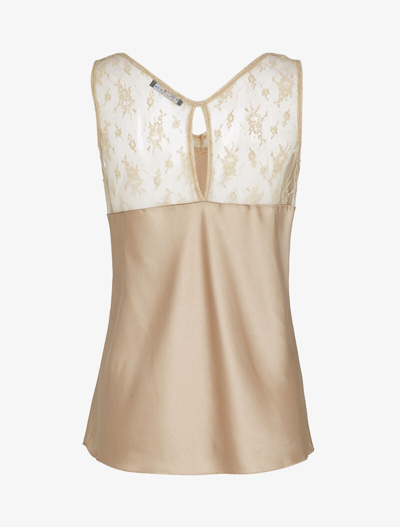 Top satiné à décolleté en tulle - beige - 2