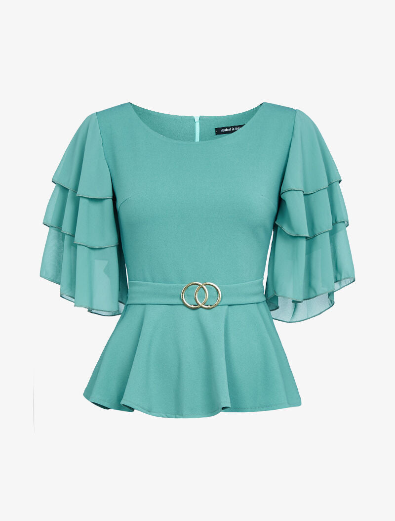 Top péplum à volants - vert d&