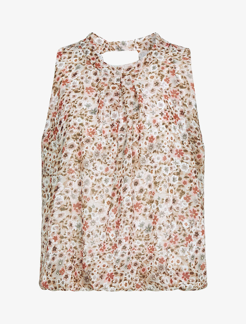 Top coupe boule à imprimé floral - beige - 1