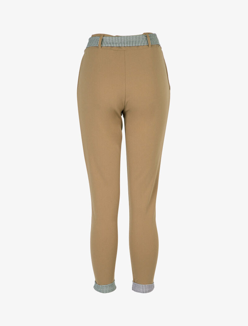 Pantalon 7/8 à ourlets pied de poule - taupe