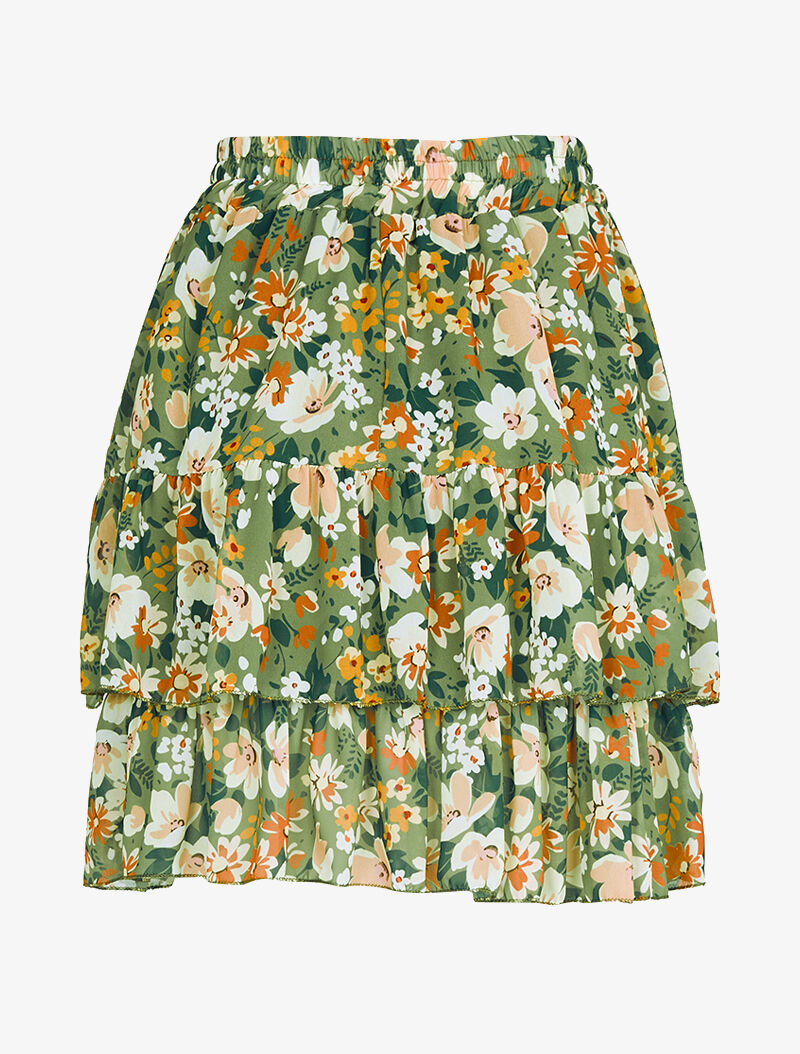 Mini jupe à volants superposés imprimé fleurs - kaki - 2