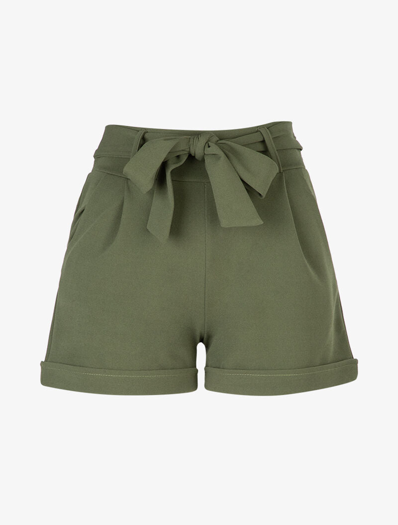 Short uni à ourlets - kaki - 3