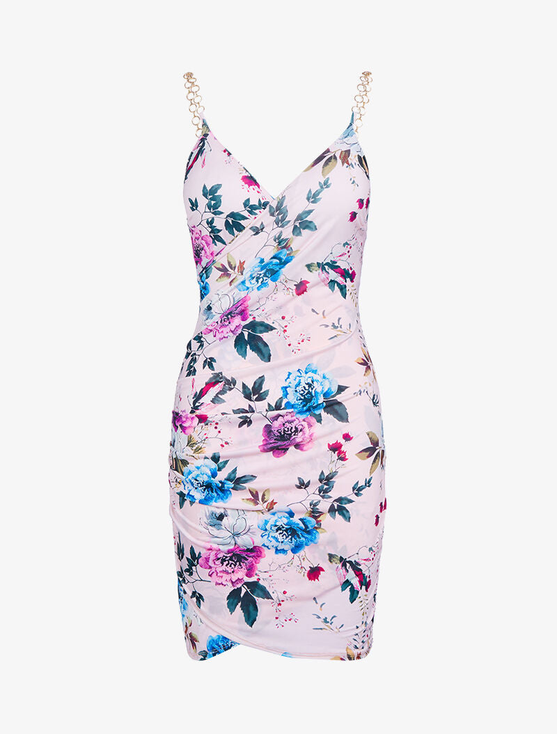 Robe imprimé à bretelles style chaînes - rose - 1