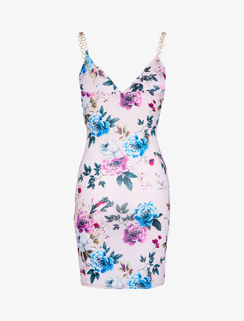Robe imprimé à bretelles style chaînes - rose - 2