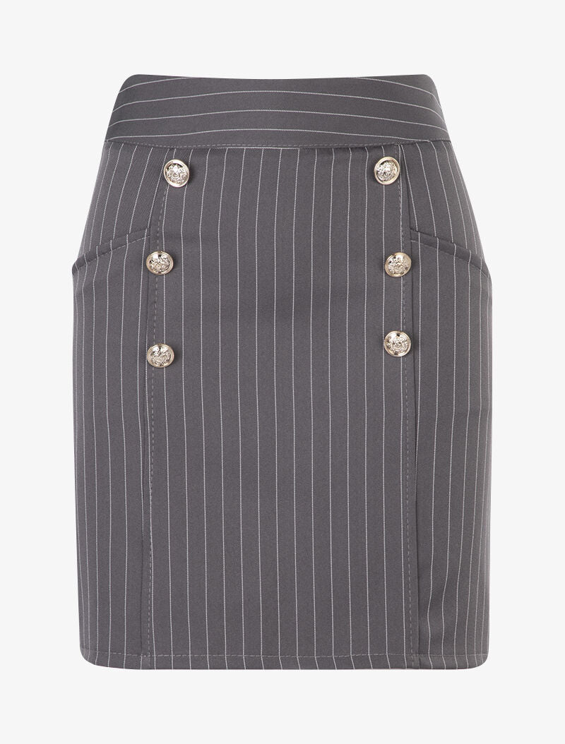 Jupe boutonnée à fines rayures et poches plaquées - gris - 1