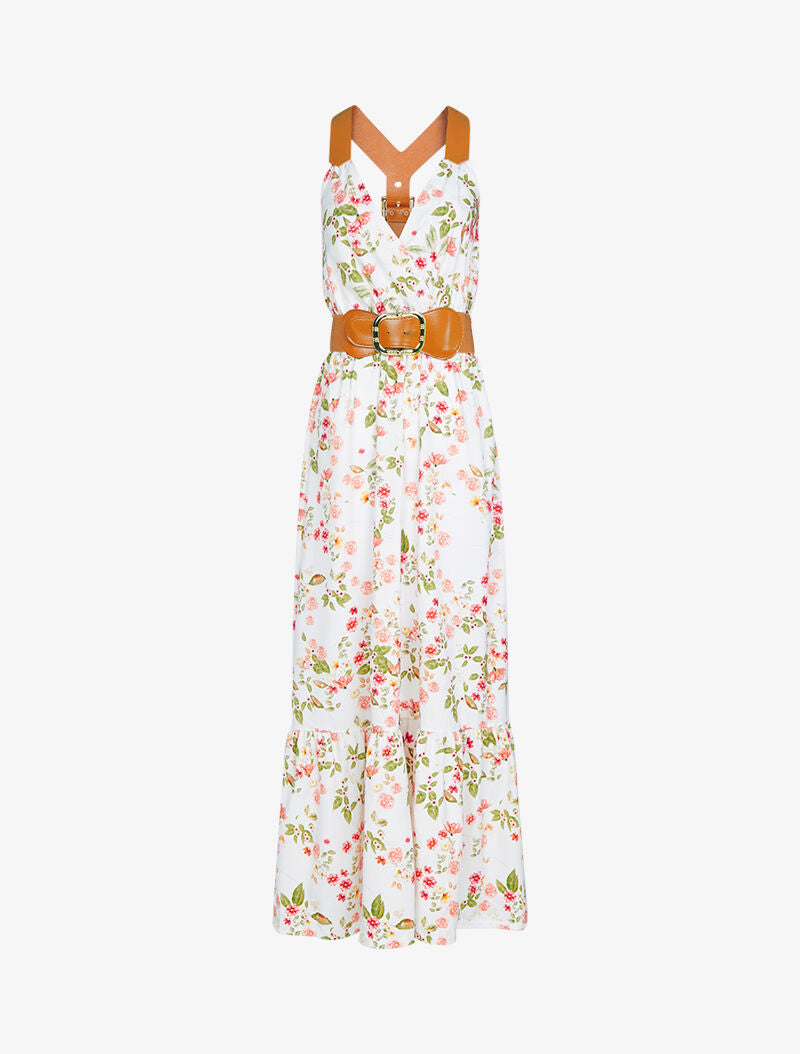 Robe à bretelles style sangles en simili - ecru - 1