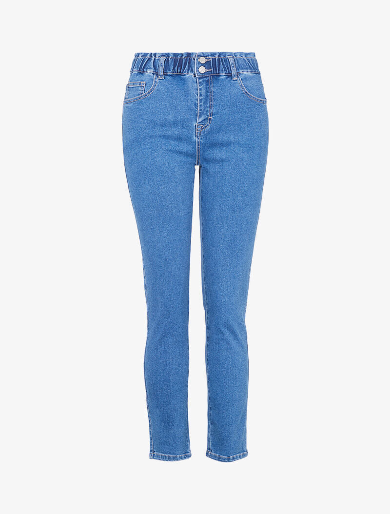 Jean à taille haute élastiquée - bleu denim - 3