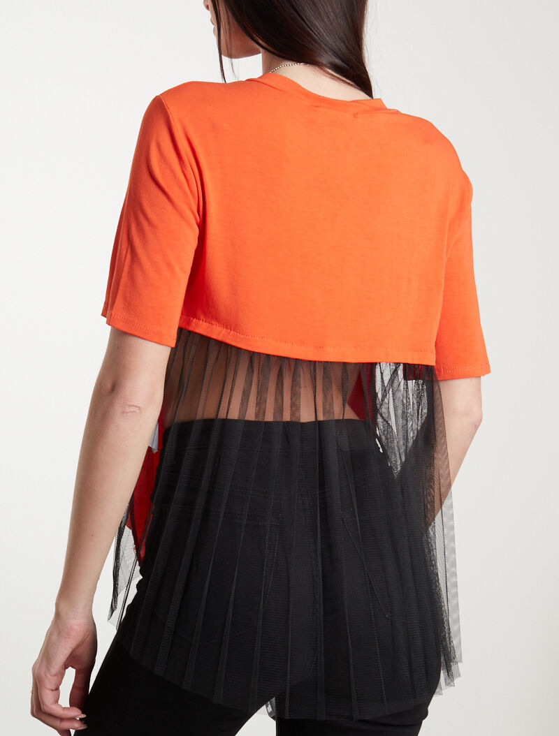 T-shirt fluide à dos en tulle - orange - 2