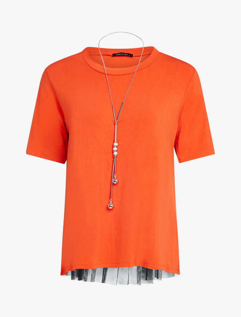 T-shirt fluide à dos en tulle - orange - 3