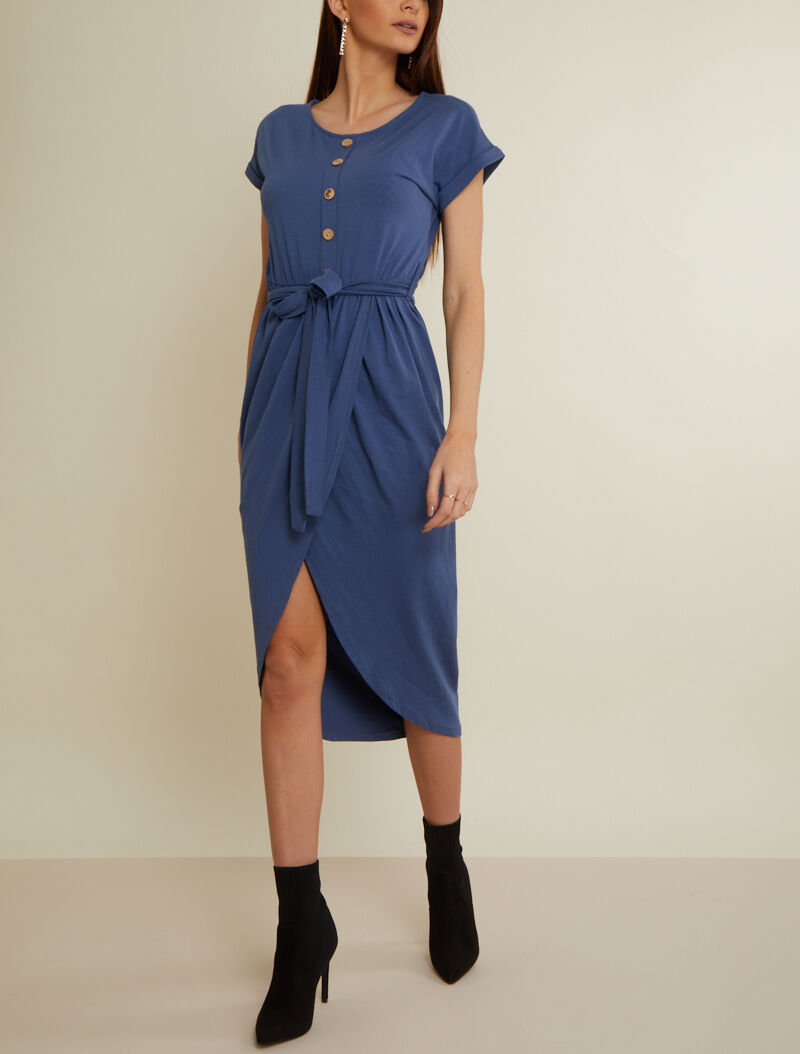 Robe portefeuille à boutonnière - bleu charrette - 1