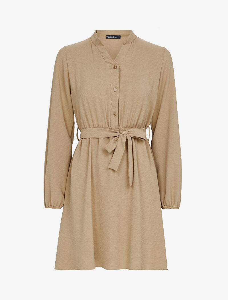 Robe patineuse à col mao - camel - 2