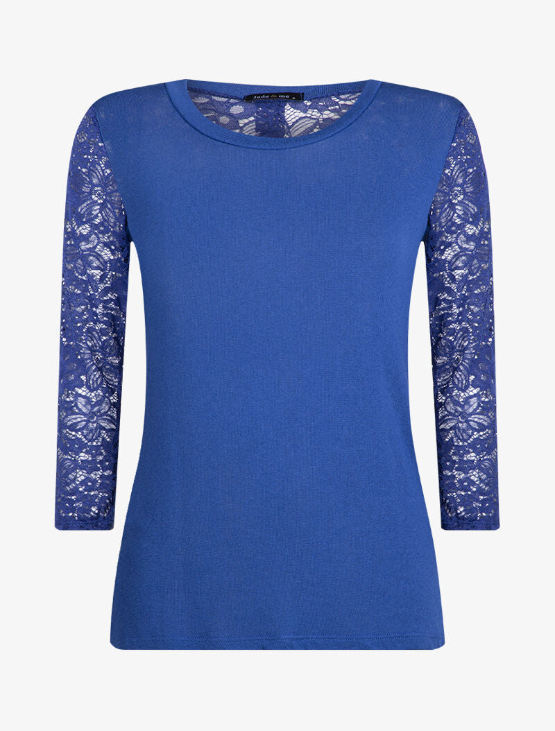 Top en maille à détails dentelle - bleu électrique - 3