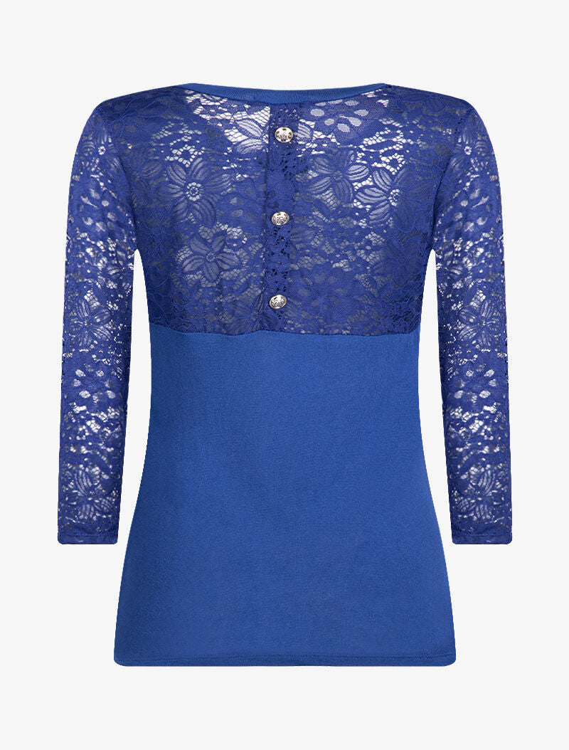 Top en maille à détails dentelle - bleu électrique - 4