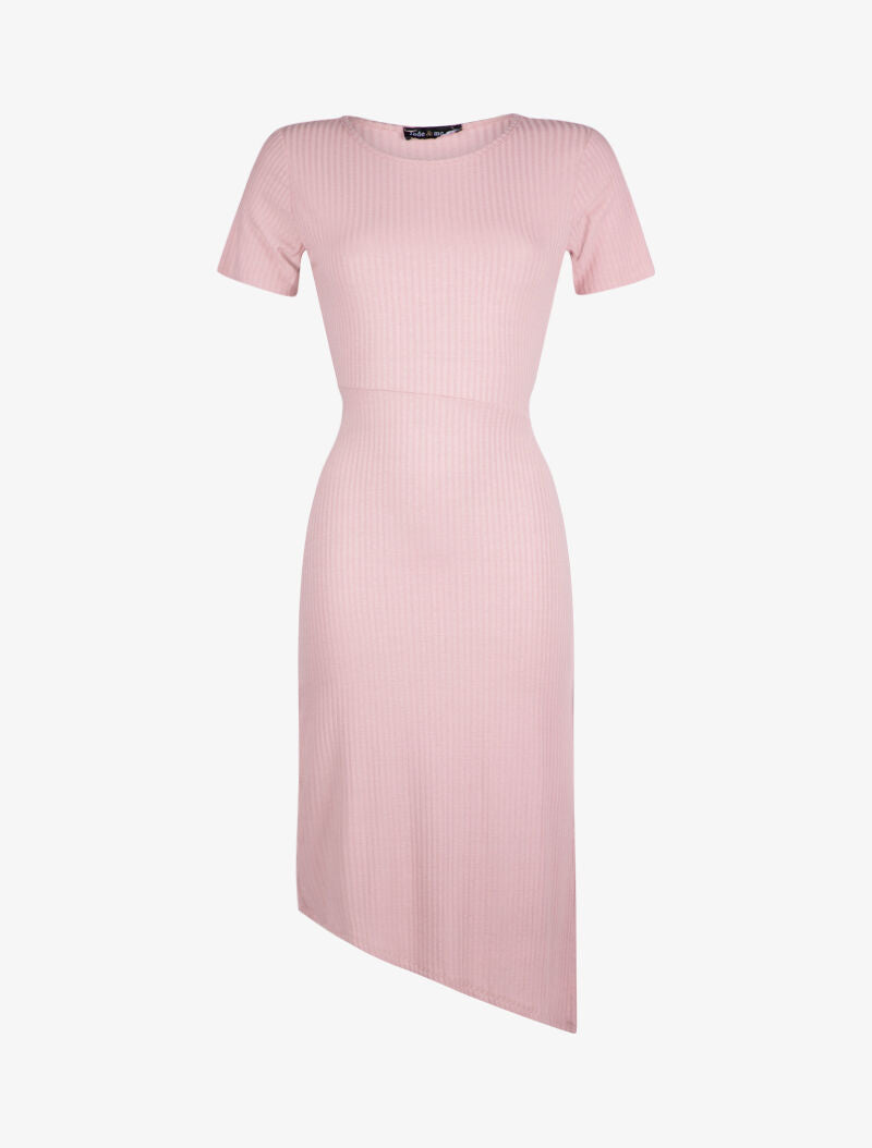 Robe côtelée ceinturée - rose - 3