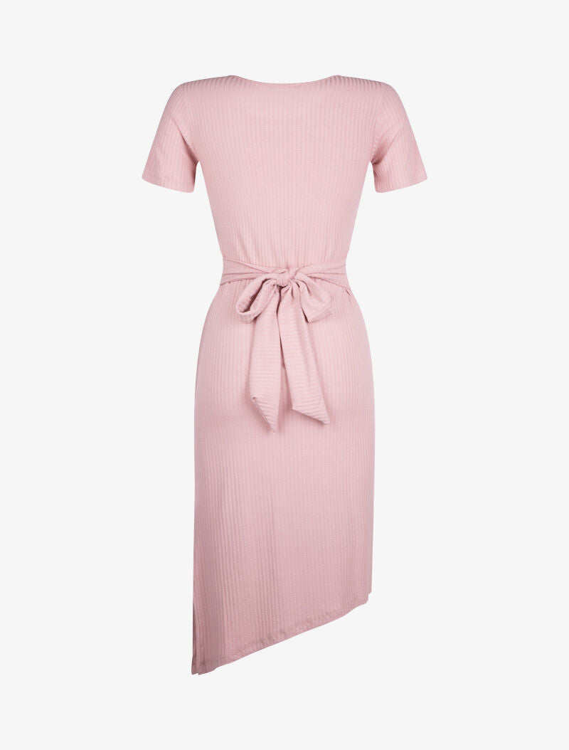 Robe côtelée ceinturée - rose - 2