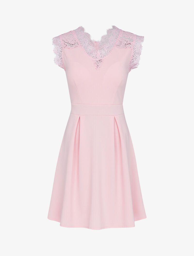 Robe à dos dentelle - rose - 1