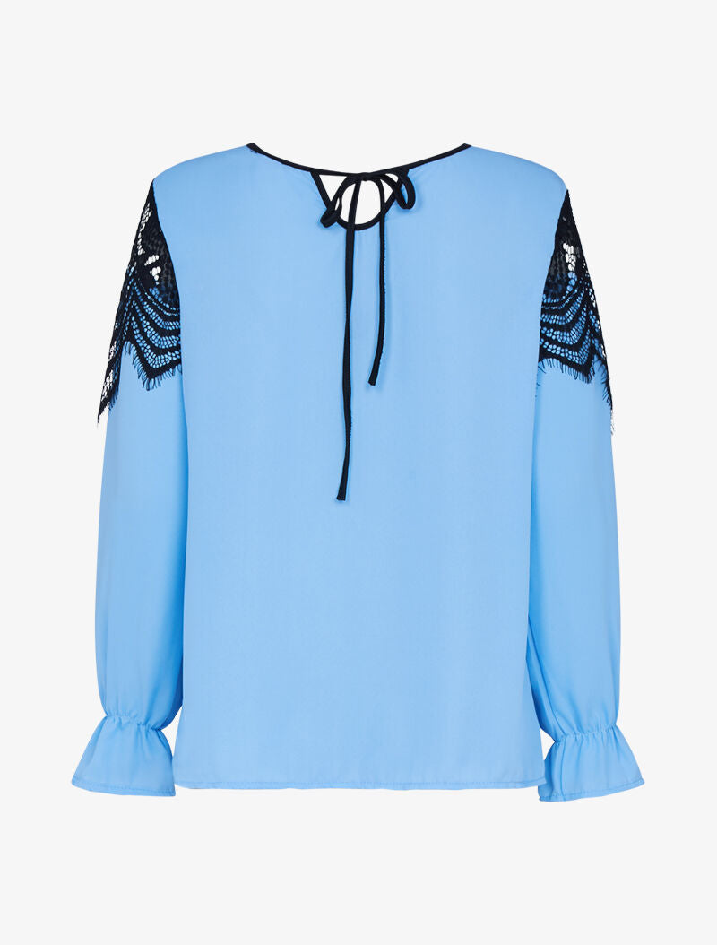 Blouse à empiècement dentelle - bleu ciel - 2