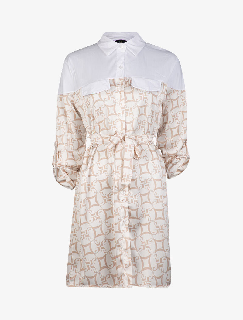 Robe chemise satinée à imprimés - beige - 2