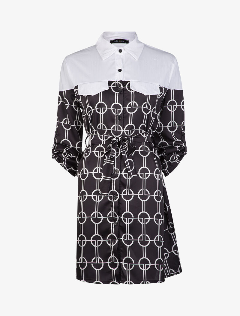 Robe chemise satinée à imprimés - noir - 3